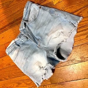 Do As You're Fold Ripped Denim Short - Light Blue Wash
